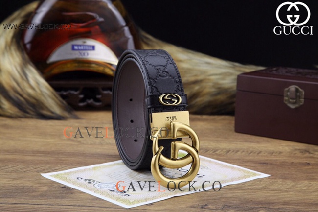 Gucci Original Black Leather Belt Classic Monogram